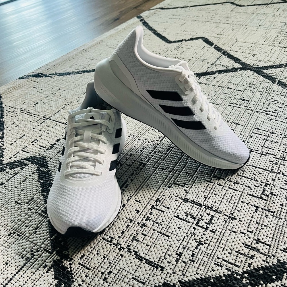 Adidas Runfalcon Women’s White Mesh Sneakers with Black Stripes